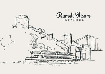 Drawing sketch illustration of Rumeli Hisari