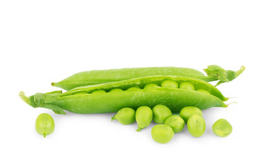 Fresh green peas in a pod on a white background