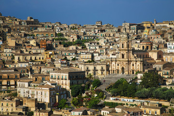 Fototapeta na wymiar Aerial view of S.George cathedral in Modica, Italy
