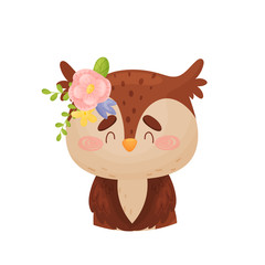 Owl with a flower on his head. Vector illustration on a white background.