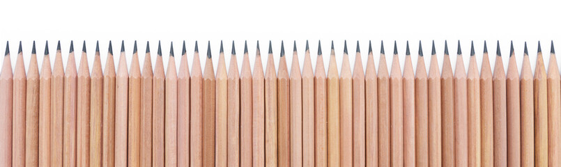 Panorama Wood pencil place on white background,  Pencil panorama pattern top view.