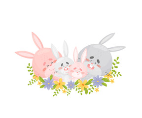 Obraz na płótnie Canvas Family of cute hares. Vector illustration on a white background.