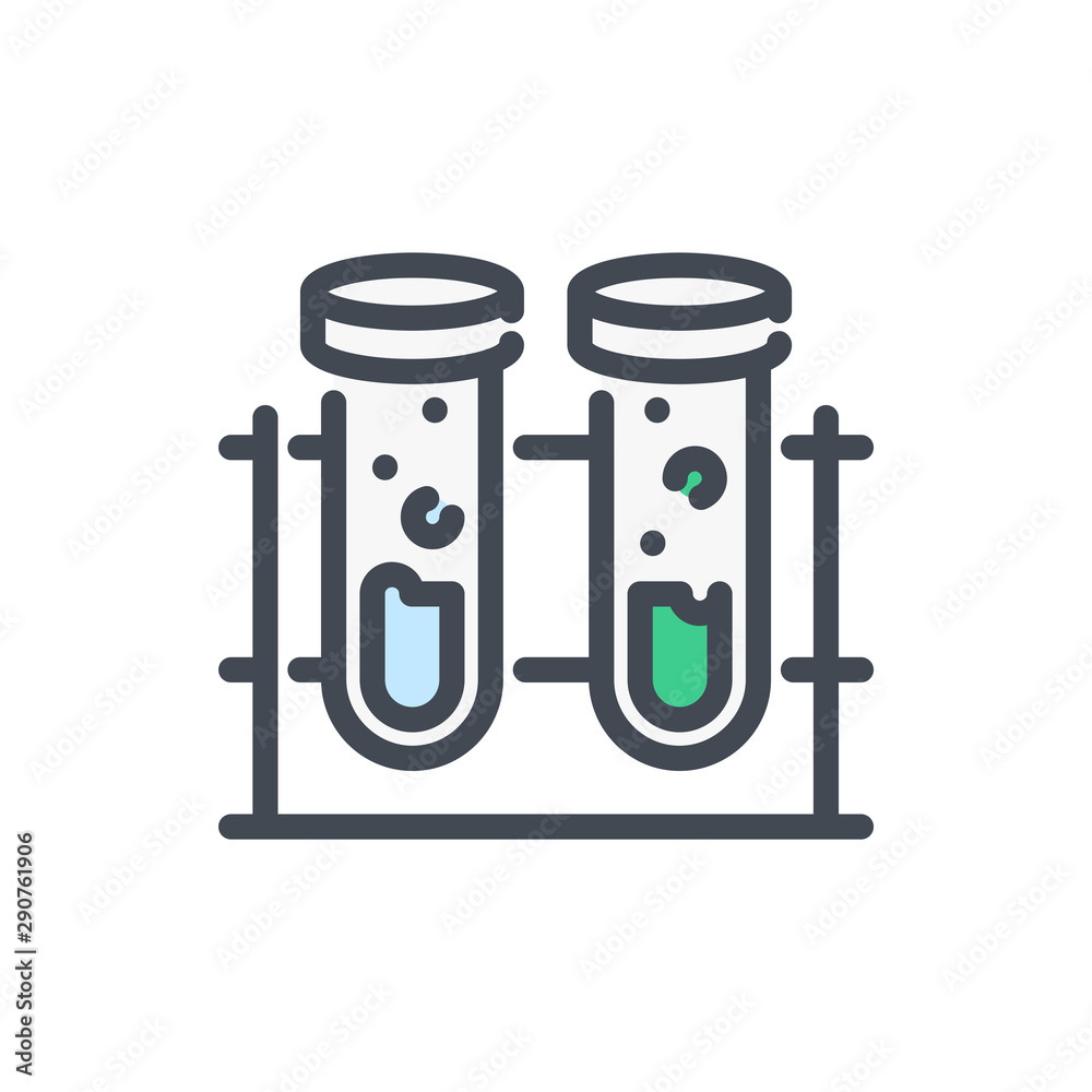 Poster сhemical experiment color line icon. lab flask vector outline colorful sign.