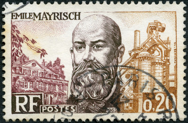 FRANCE - 1963: shows Jacob Emile Albert Mayrisch (1862-1928), Colpach Chateau and blast furnace,...