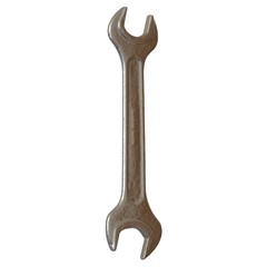 Silver two way metal wrench isolated on white background. 3D rendering of excellent quality in high resolution