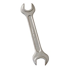 Silver two way metal wrench isolated on white background. 3D rendering of excellent quality in high resolution