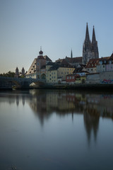 Fototapeta premium Regensburg panorama, old bridge and dom, world heritage site