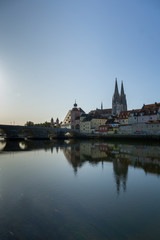 Regensburg panorama, old bridge and dom, world heritage site