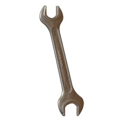 Silver two way metal wrench isolated on white background. 3D rendering of excellent quality in high resolution
