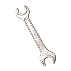 Silver two way metal wrench isolated on white background. 3D rendering of excellent quality in high resolution