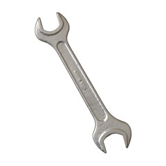 Silver two way metal wrench isolated on white background. 3D rendering of excellent quality in high resolution