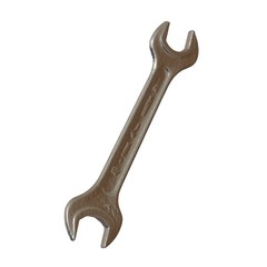 Silver two way metal wrench isolated on white background. 3D rendering of excellent quality in high resolution