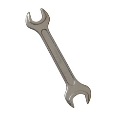 Silver two way metal wrench isolated on white background. 3D rendering of excellent quality in high resolution