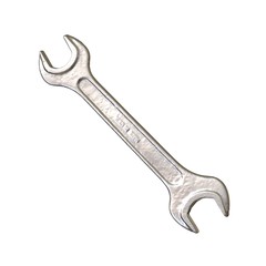 Silver two way metal wrench isolated on white background. 3D rendering of excellent quality in high resolution