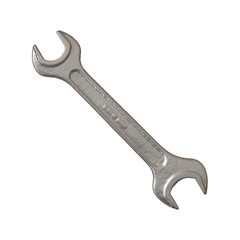 Silver two way metal wrench isolated on white background. 3D rendering of excellent quality in high resolution