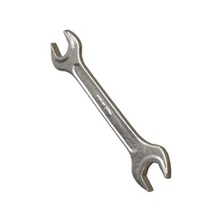 Silver two way metal wrench isolated on white background. 3D rendering of excellent quality in high resolution