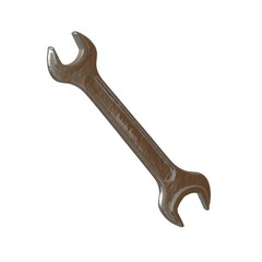 Silver two way metal wrench isolated on white background. 3D rendering of excellent quality in high resolution