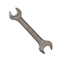 Silver two way metal wrench isolated on white background. 3D rendering of excellent quality in high resolution