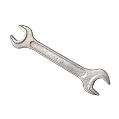 Silver two way metal wrench isolated on white background. 3D rendering of excellent quality in high resolution