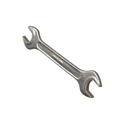 Silver two way metal wrench isolated on white background. 3D rendering of excellent quality in high resolution