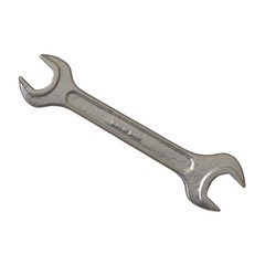 Silver two way metal wrench isolated on white background. 3D rendering of excellent quality in high resolution