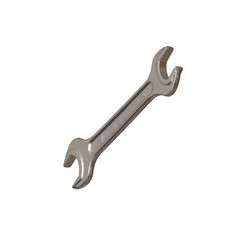 Silver two way metal wrench isolated on white background. 3D rendering of excellent quality in high resolution