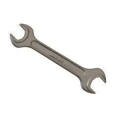 Silver two way metal wrench isolated on white background. 3D rendering of excellent quality in high resolution