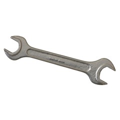 Silver two way metal wrench isolated on white background. 3D rendering of excellent quality in high resolution