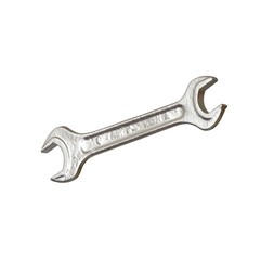 Silver two way metal wrench isolated on white background. 3D rendering of excellent quality in high resolution