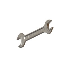 Silver two way metal wrench isolated on white background. 3D rendering of excellent quality in high resolution