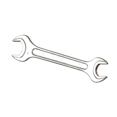 Silver two way metal wrench isolated on white background. 3D rendering of excellent quality in high resolution