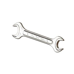 Silver two way metal wrench isolated on white background. 3D rendering of excellent quality in high resolution