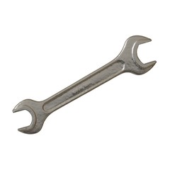Silver two way metal wrench isolated on white background. 3D rendering of excellent quality in high resolution
