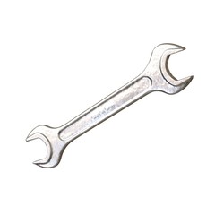 Silver two way metal wrench isolated on white background. 3D rendering of excellent quality in high resolution
