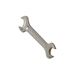 Silver two way metal wrench isolated on white background. 3D rendering of excellent quality in high resolution