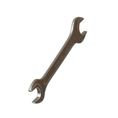 Silver two way metal wrench isolated on white background. 3D rendering of excellent quality in high resolution