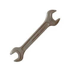 Silver two way metal wrench isolated on white background. 3D rendering of excellent quality in high resolution