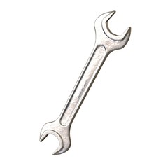 Silver two way metal wrench isolated on white background. 3D rendering of excellent quality in high resolution