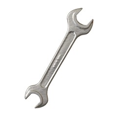Silver two way metal wrench isolated on white background. 3D rendering of excellent quality in high resolution