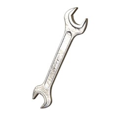 Silver two way metal wrench isolated on white background. 3D rendering of excellent quality in high resolution