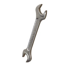 Silver two way metal wrench isolated on white background. 3D rendering of excellent quality in high resolution