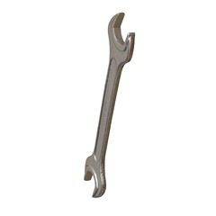 Silver two way metal wrench isolated on white background. 3D rendering of excellent quality in high resolution