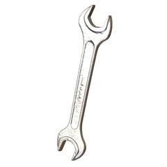 Silver two way metal wrench isolated on white background. 3D rendering of excellent quality in high resolution
