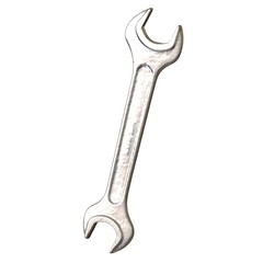 Silver two way metal wrench isolated on white background. 3D rendering of excellent quality in high resolution