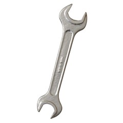 Silver two way metal wrench isolated on white background. 3D rendering of excellent quality in high resolution