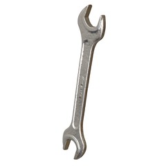 Silver two way metal wrench isolated on white background. 3D rendering of excellent quality in high resolution