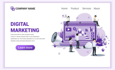 Modern flat design concept of Digital Marketing with characters. Can use for web banner, content strategy, infographics, landing page, web template. Flat vector illustration