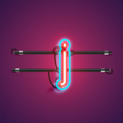 Realistic glowing double neon charcter from a fontset with console, vector illustration