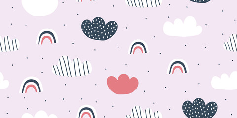 Childish seamless pattern with minimalistic clouds