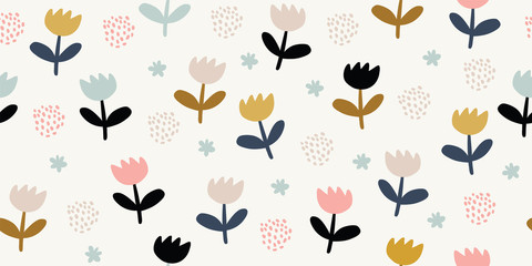 Elegant seamless pattern with colorful flowers